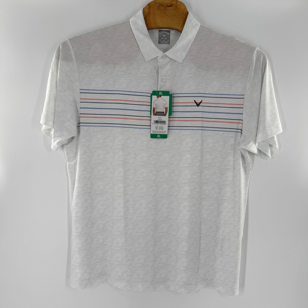Callaway Mens Opti-Dri Golf Polo Shirt White Striped XL 1539198